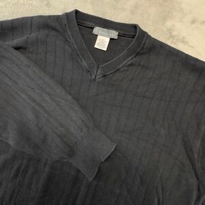 Mantles Mens V Neck‎ Sweater Ribbed Knit Long Sleeve Black Large L/G